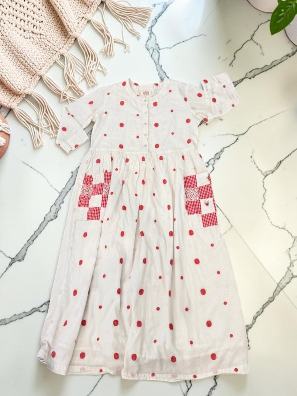 Bombay Paisley by Westside Red Pure Cotton Midi Dress Size Small Pockets - Picture 2 of 12